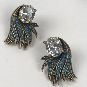 ❤️ Turquoise Feather Look Rhinestone Earrings